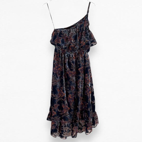 Adelyn Rae Angie Dress One Shoulder Velvet Floral Ruffle Small New With Tags - Picture 4 of 13
